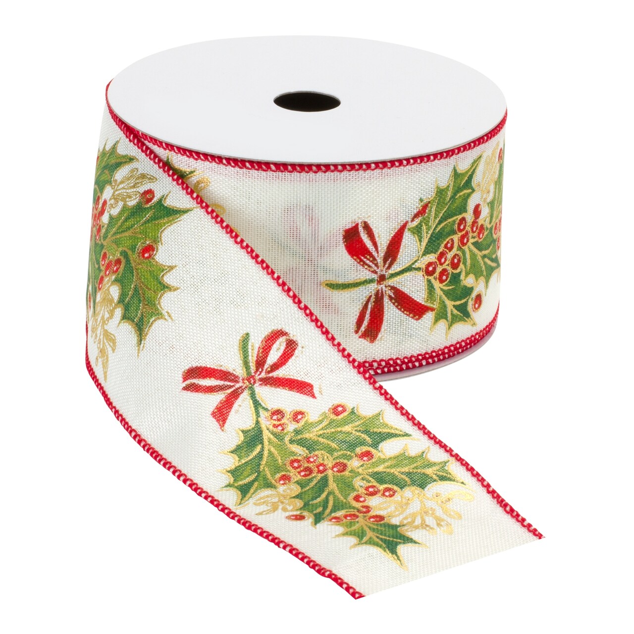 Melrose Red and Green Holly Bouquet Wired Craft Christmas Ribbon 2.5&#x22; x 20 Yards